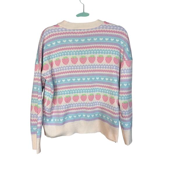 Hot Topic Women’s Cardigan Sweater – XS, Strawberry Knit Pattern, GUC - Picture 2 of 4